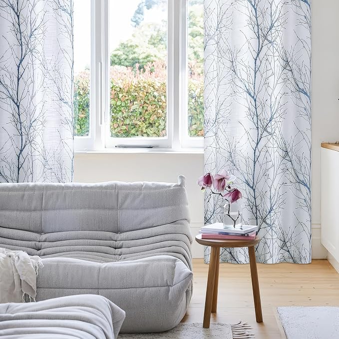 FMFUNCTEX Linen Blue White Semi Sheer Patio Curtains 84 Inch Long 1 Panel | - Image 2
