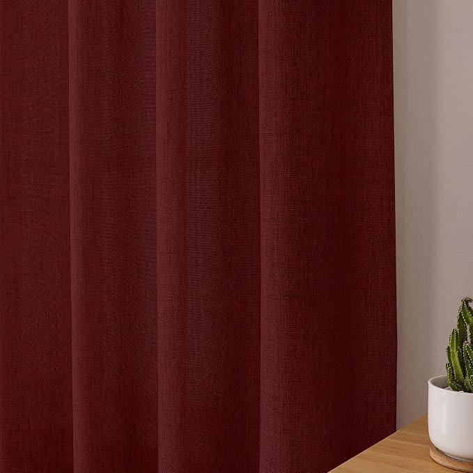 Tollpiz Short Linen Curtains Living Room Rod Pocket Semi Sheer Curtain Burlap - Image 8