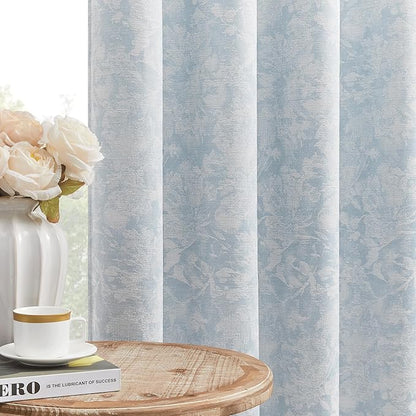 Beauoop Blue Floral Jacquard Blackout Curtains by Beauoop