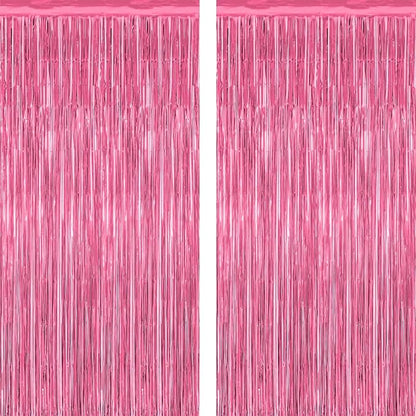 2 Pack Pink Party Decorations, 3.28 FT x 7.05 FT Pink Backdrop, Metallic Tinsel by ZATAYE