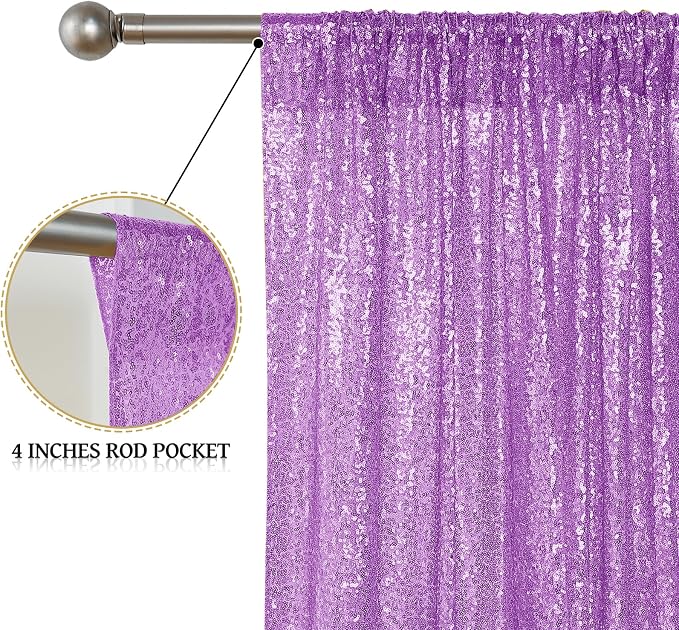 Sugargirl Lavender Purple Sequin Backdrop Curtain 2 Panels 2FTx8FT Glitter - Image 4