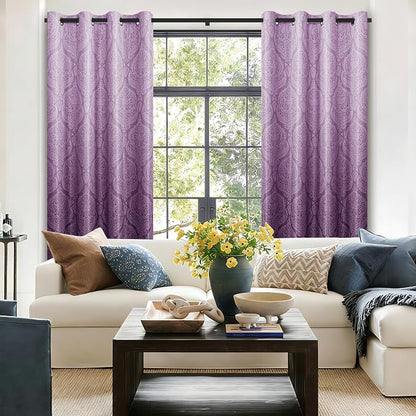 DWCN 100% Blackout Curtains for Bedroom 96 Inch Long-Damask Patterned Ombre - Image 4