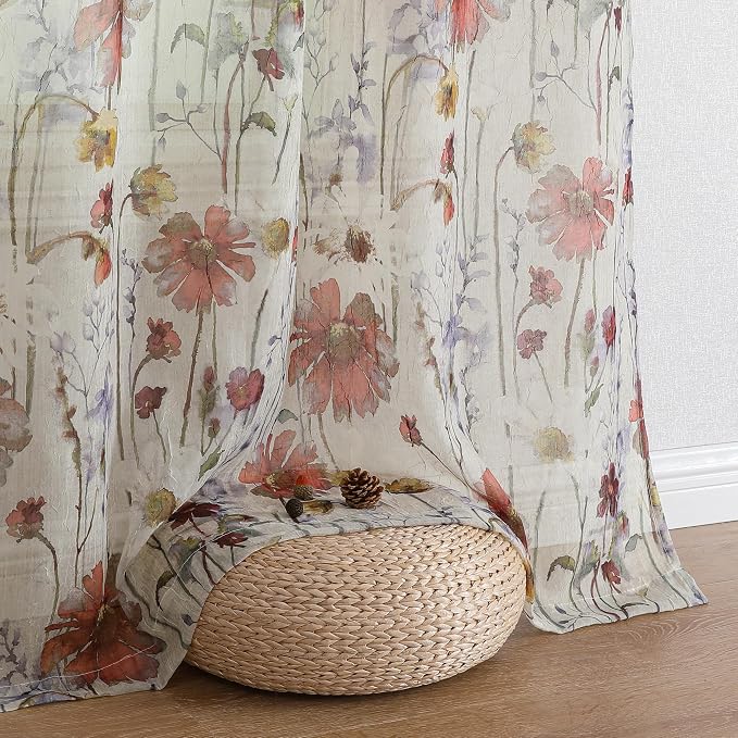 Crushed Sheer Kitchen Cafe Curtains Tiers 24 Inch Length 2 Panels, Printed - Image 7