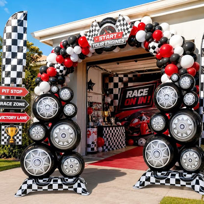2Pcs Self Standing Racing Tire Balloon/Giant 3.5Ft Black White Checkered - Image 5