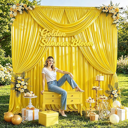 40x10ft Yellow Gold Glitter Backdrop Curtain - Image 6