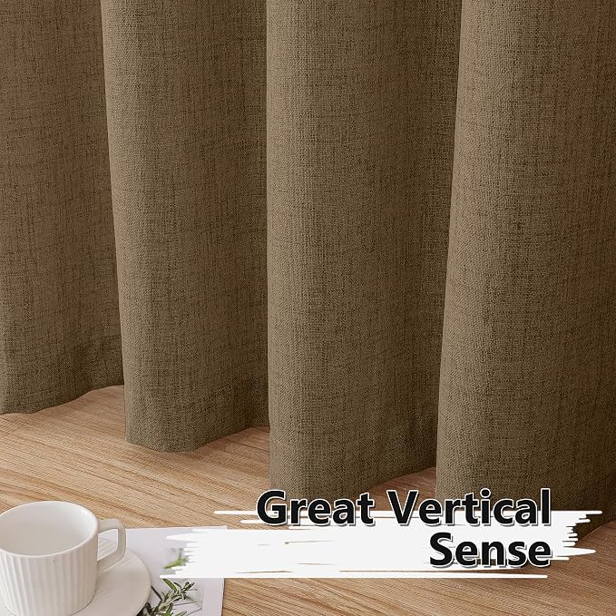 Tollpiz Linen Curtains Living Room Rod Pocket Semi Sheer Curtain Burlap Light - Image 4