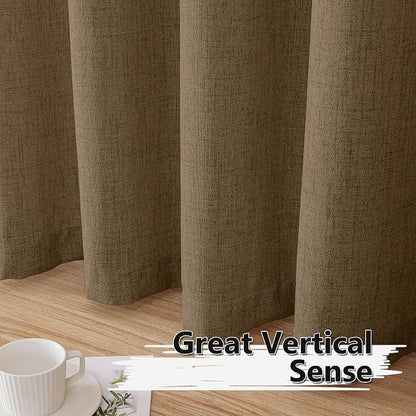 Tollpiz Linen Curtains Living Room Rod Pocket Semi Sheer Curtain Burlap Light - Image 4
