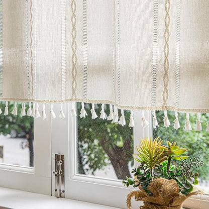 Sutuo Home Ivory Boho Curtain 52W x 36L inch White Striped Light Filtering - Image 8