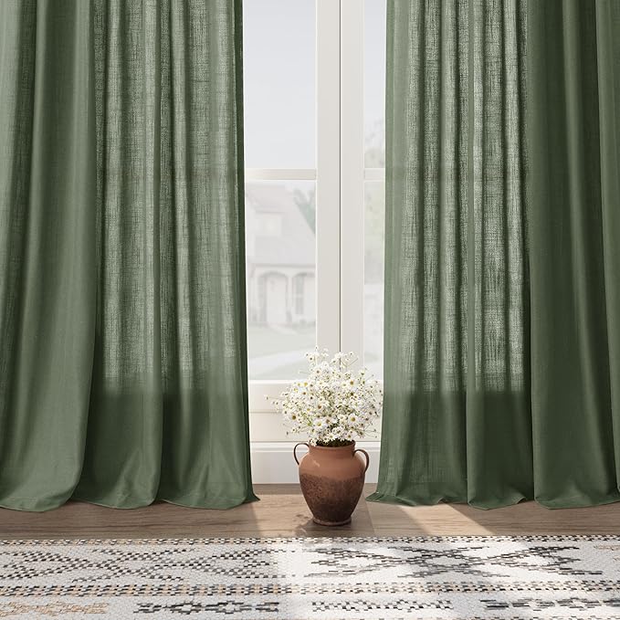 Olive Green Linen Blend Semi Sheer Light Filtering Curtains 78 Inches Long 2 - Image 6