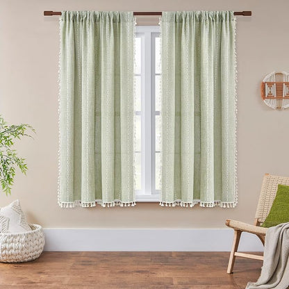Boho Embroidery Striped Country Farmhouse Curtains - Image 2