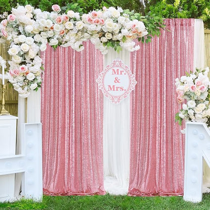 Sequin Backdrop 4 Pcs 2ftx8ft Glitter Blush Pink Party Backdrop Curtain Wedding - Image 3