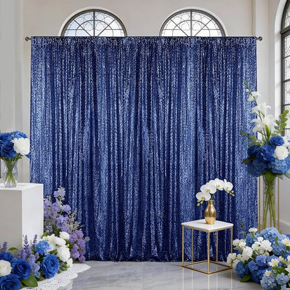Sugargirl Navy Sequin Backdrop Curtain 7FTx7FT Glitter Navy Background Drapes - Image 7