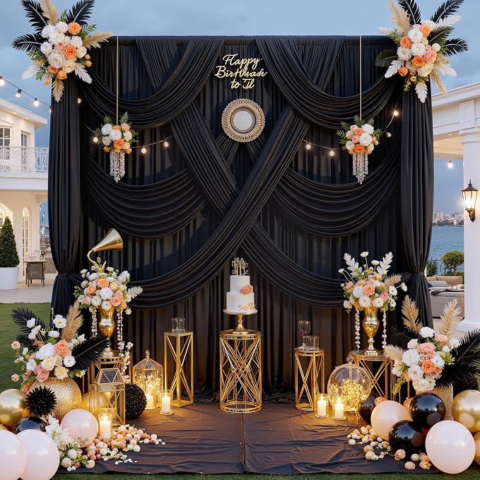10 ft x 8 ft Wrinkle Free Black Backdrop Curtain - Image 2