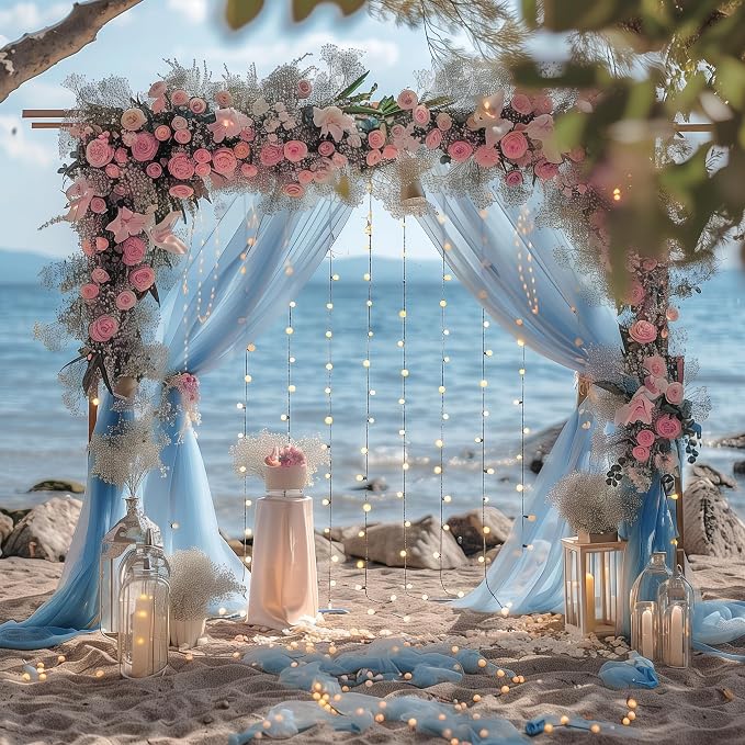 Tulle Backdrop Curtain with Lights Baby Blue 10x8ft Sheer Curtain Backdrop | - Image 6