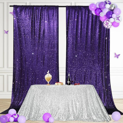 PartyDelight Purple Sequin Backdrop Curtains 5x10ft 2 Panels | Sparkly 3mm - Image 5