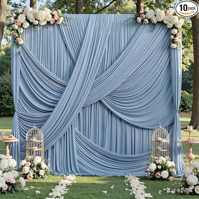 50ft×12ft Dusty Blue Backdrop Curtains by PartyVillage