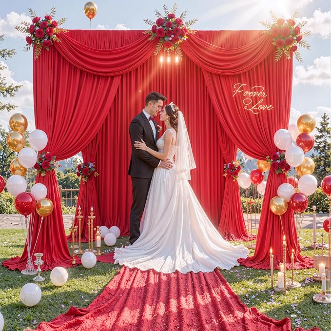 10 ft x 20 ft Wrinkle Free Red Backdrop Curtain - Image 3
