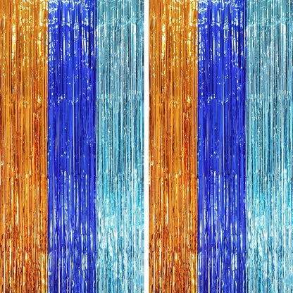 Voircoloria Blue Orange Foil Fringe Backdrop Curtains, 2 Pack | Tinsel Streamers by Voircoloria