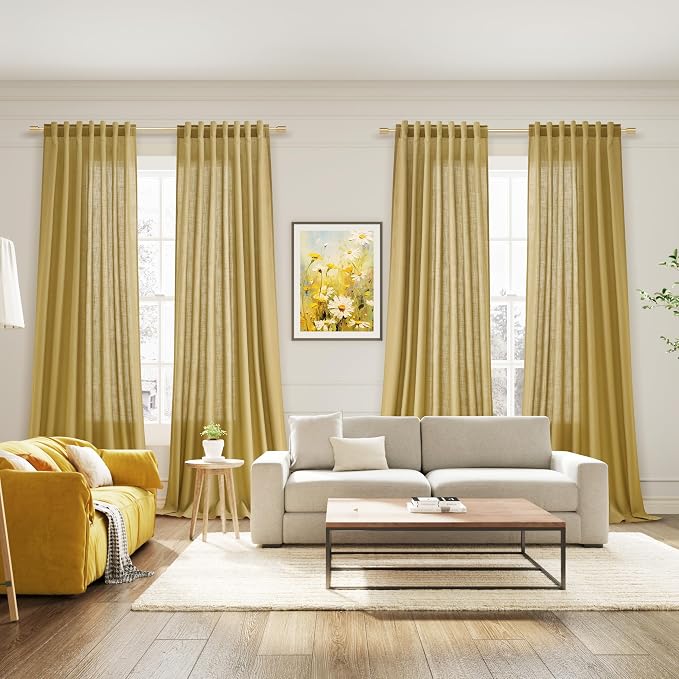 Gold Linen Curtains 90 Inch Long 2 Panels Set - Image 7
