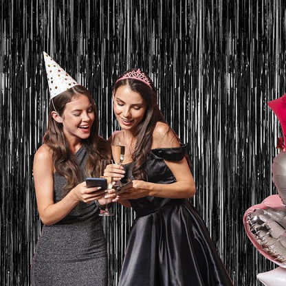 ZATAYE 2 Pack Black Foil Curtain Backdrop Birthday Party Decorations | Black - Image 5