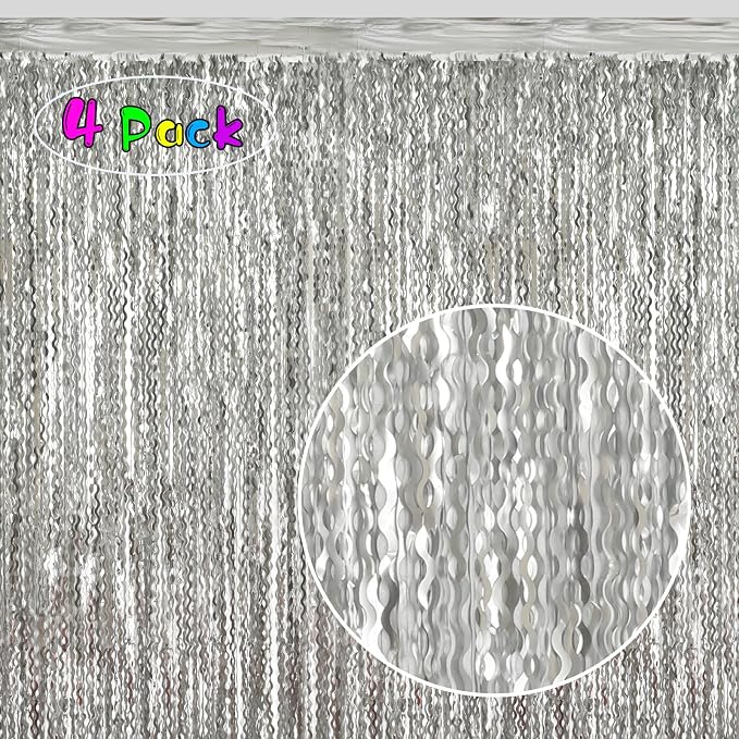 4 Pack 3.3x6.6ft Silver Foil Fringe Backdrop - Image 2