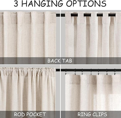 Beige Linen Curtains 96 Inches Long 2 Panels Back Tab Sheer Linen Curtain - Image 3