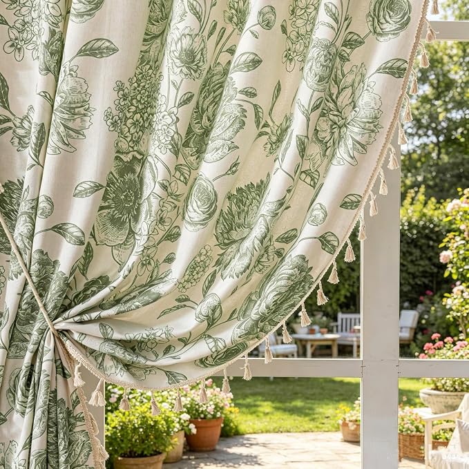 F-CHU Bohemian Curtains for Bedroom 63 Inch Length French Country Floral Drapes by F-CHU