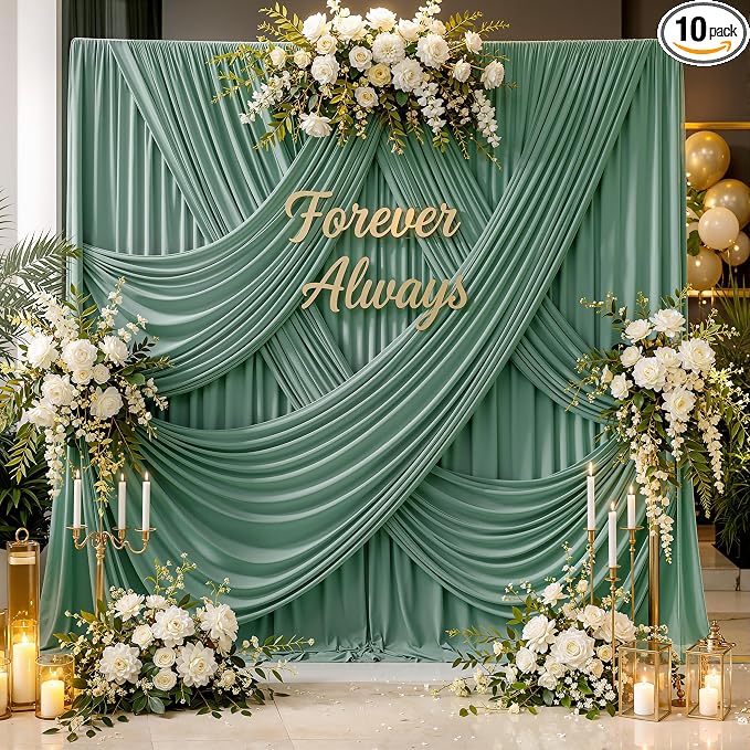 50ft x 12ft Grayish Green Backdrop Curtains by CO-AVE