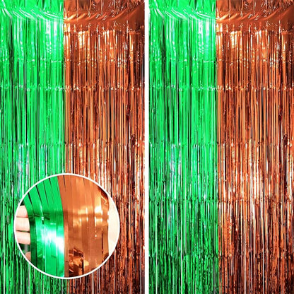 Voircoloria Green Brown Foil Fringe Backdrop Curtains, 2 Pack | Tinsel Streamers by Voircoloria