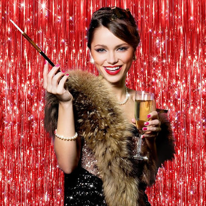 GCB 2 Pack Red Tinsel Backdrop, Fringe Curtains, Wedding Photo Backdrop Party - Image 4