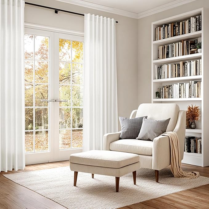 Beige White Linen Curtains for Living Room 92 Inches Long Back Tab and Rod - Image 6