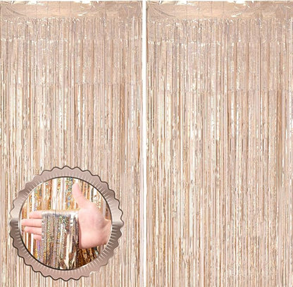 Voircoloria Laser Champagne Foil Fringe Backdrop Curtains, 2 Pack | Tinsel by Voircoloria