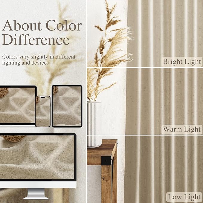 Extra Long 120 Inch Curtains for Living Room Eggshell Beige Linen Light - Image 3