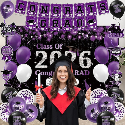 DARUNAXY Black Purple Graduation Party Decorations, 2026 Congrats Grad - Image 6