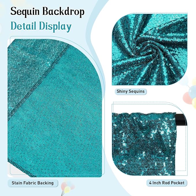 SquarePie 10x10ft Teal Sequin Backdrop, High Density Non-Transparent Glitter - Image 3
