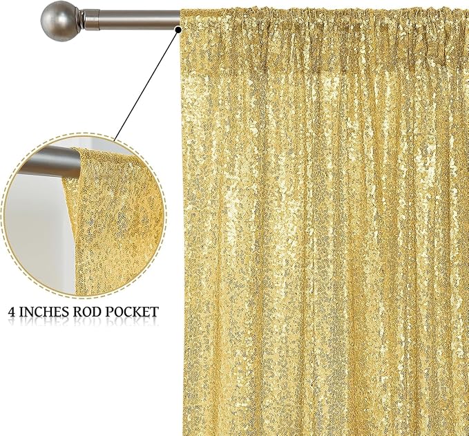 Sugargirl Gold Sequin Backdrop Curtain 6 Panels 2FTx8FT Glitter Gold Background - Image 4