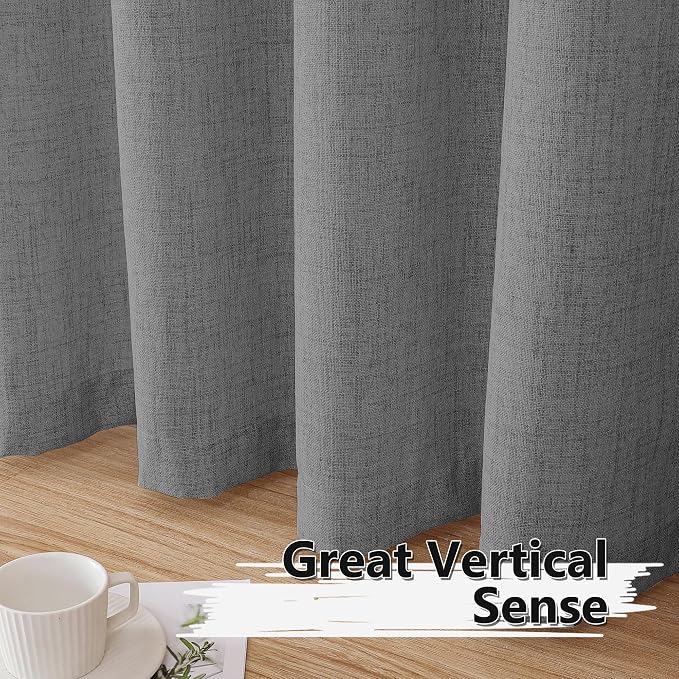 Tollpiz Short Linen Curtain Living Room Rod Pocket Semi Sheer Curtains Burlap - Image 4