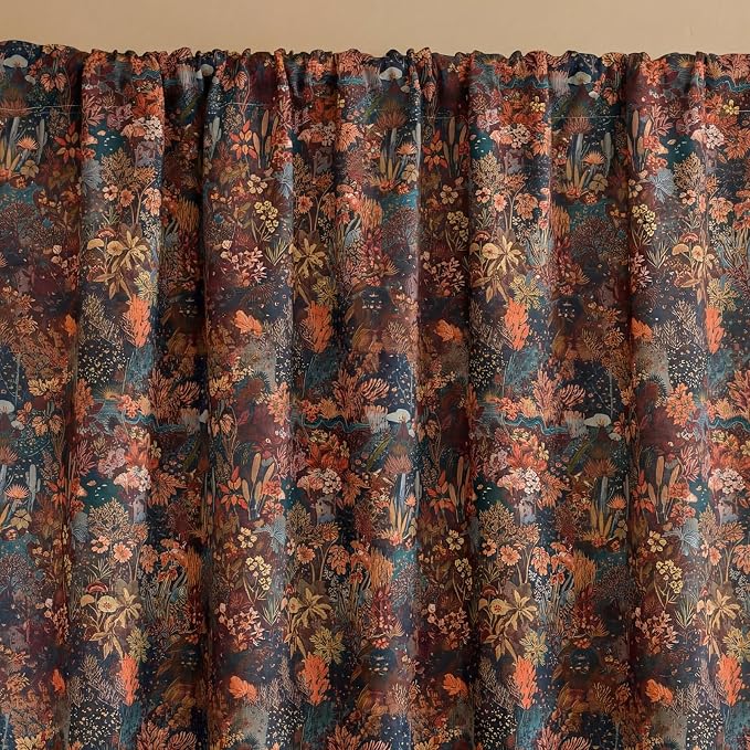 Floral Rod Pocket Semi Sheer 63 Inch Curtains 2 Panel Set - Image 6
