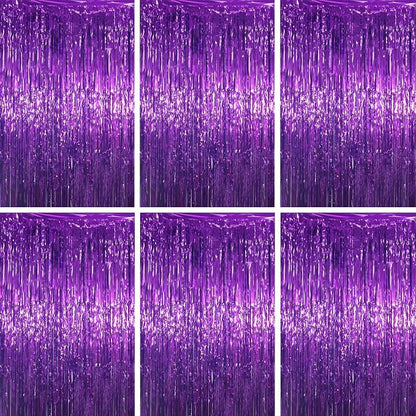 Voircoloria Purple Foil Fringe Backdrop Curtains, Birthday Party Decorations by Voircoloria