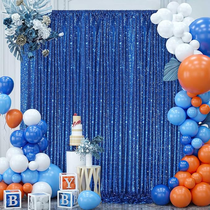 7ftx7ft Royal Blue Backdrop Curtain Sequin Party Background | Glitter Background - Image 4