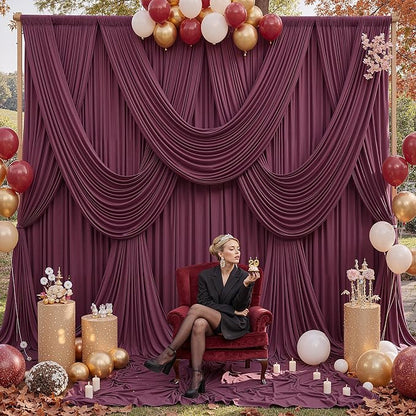20ft x 12ft Burgundy Backdrop Curtains - Image 2
