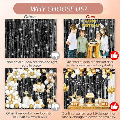 3 Pack Shiny Black Backdrop Party Decorations Tinsel Curtain Party Backdrop - Image 7