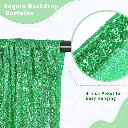 Green Sequin Curtains Backdrop 6 Pcs 2FTx8FT Shiny Shimmer Fabric | Glitter - Image 3