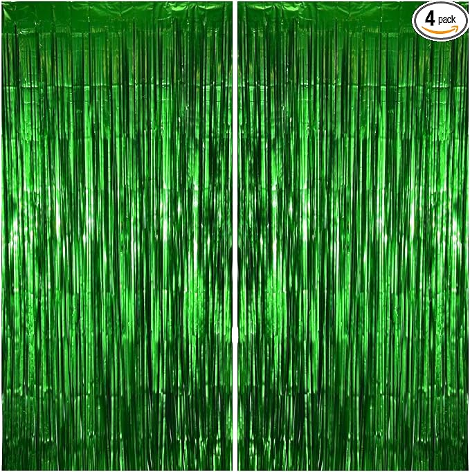Matte Green Foil Fringe Curtain Backdrop Party Decorations 4PCS | 6.6×3.3 ft by Unknown