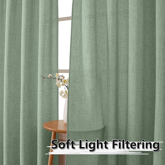 Tollpiz Short Linen Tier Curtains Rod Pocket Semi Sheer Half Kitchen Curtain - Image 2