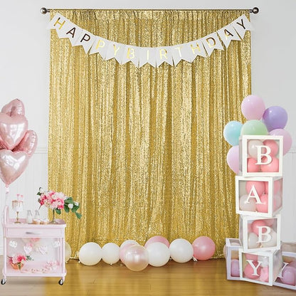 Sugargirl Gold Sequin Backdrop Curtain 4FTx8FT Glitter Gold Background Drapes - Image 2
