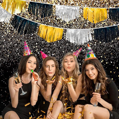 Black Silver Gold Tassel Banner Double Sided Metallic Fabric Pennant Bunting - Image 7