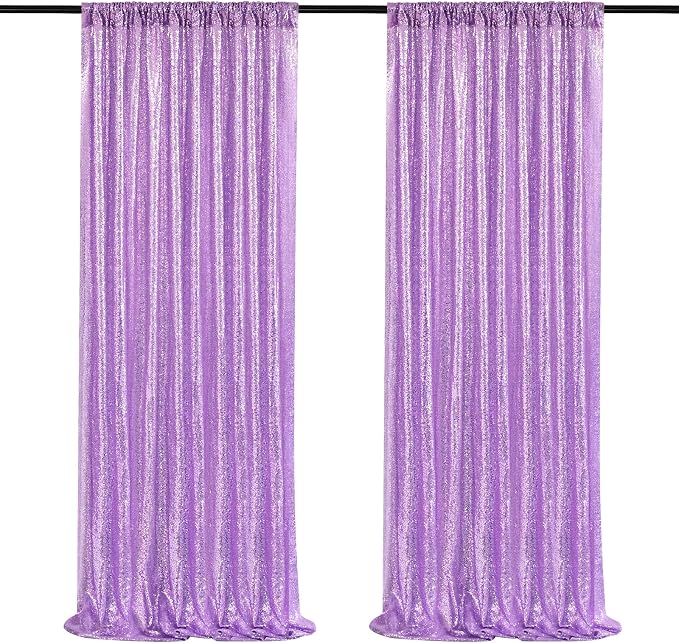 Light Purple Sequin Backdrop Curtain 2 Panel 2FTx8FT Glitter Photo Backdrop | by QueenDream