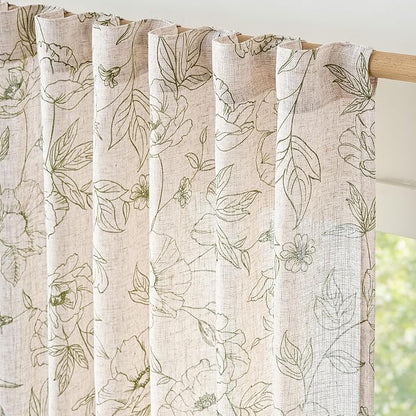 jinchan Floral Linen Curtains for Living Room 96 Inch Length Green Flower - Image 5