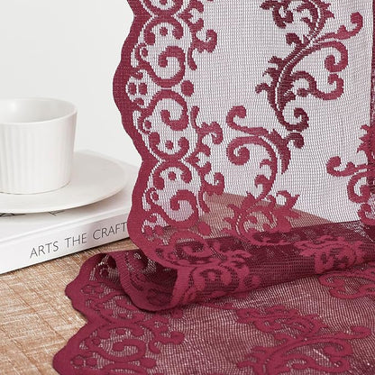 FOLKSIDE Burgundy Lace Curtains 84 Inches Long 2 Panels - Image 4